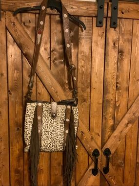 Myra Bag Brown and Cream Leopard-Print Fringe Crossbody